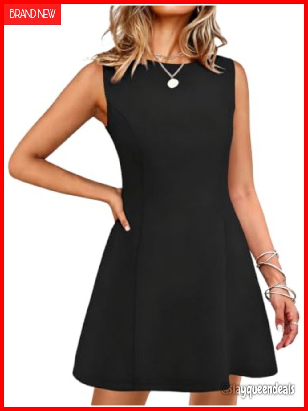 Sleeveless A-Line Mini Dress Boat Neck Summer Party Cocktail